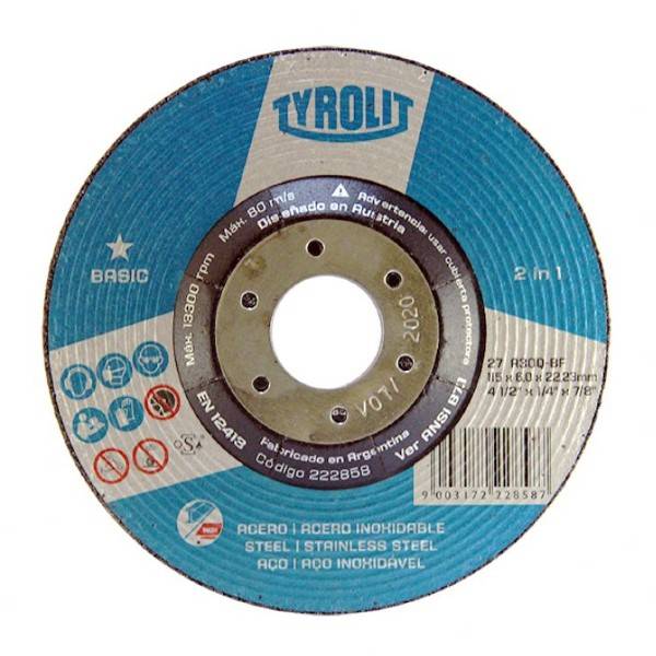 TYROLIT disco desbaste BASIC aceros y ac. inox 30Q amoladora 230x6x22.23mm CENTRO DEPRIMIDO