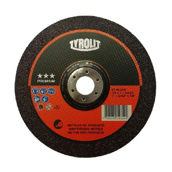 TYROLIT disco desbaste SECUR EXTRA aluminios y metales no ferrosos ALU60 amoladora 178x7x22.23mm CENTRO DEPRIMIDO
