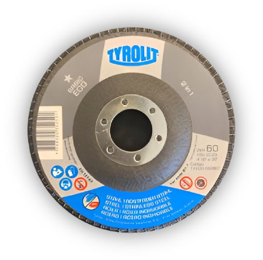 TYROLIT disco flap BASIC ECO aceros 120 amoladora 115x22.23mm PLANO FIBRA VIDRIO